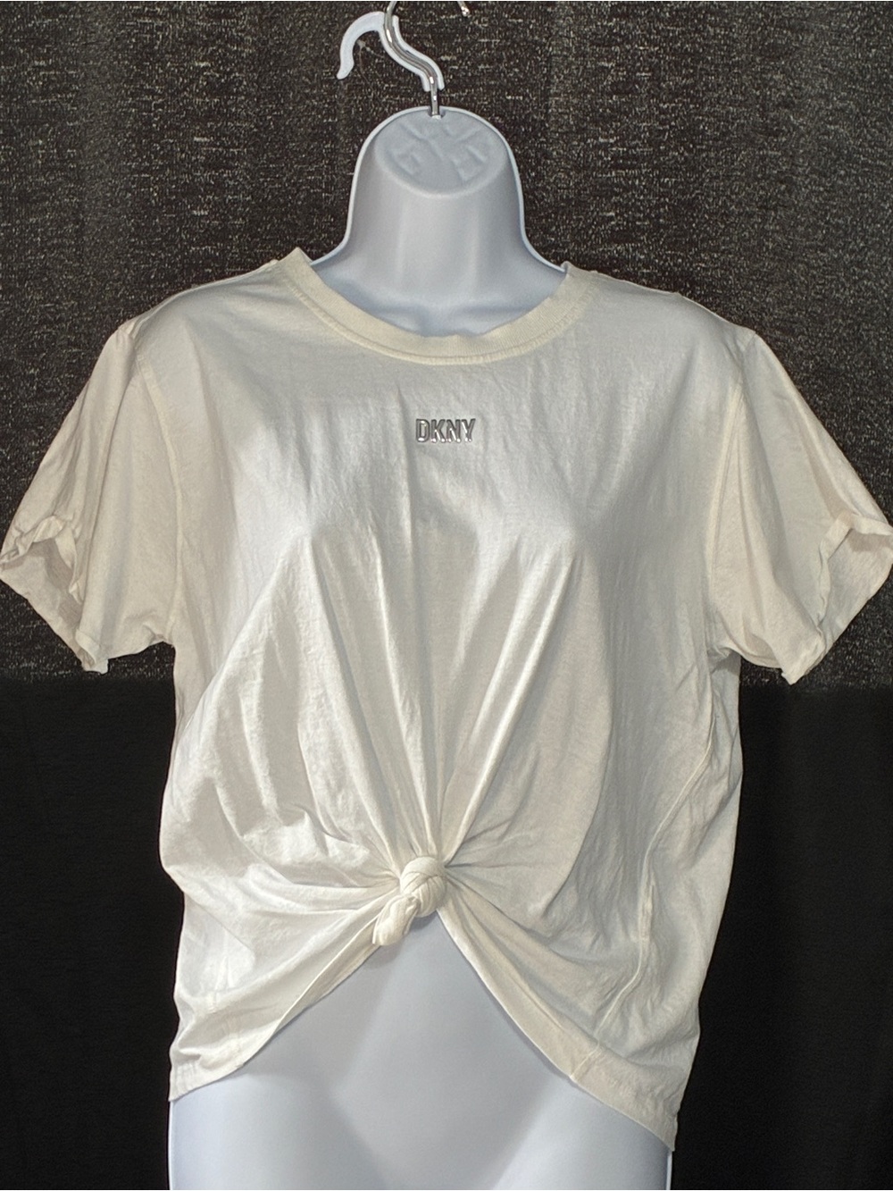 DKNY White Knot-Front Short Sleeve Tee with Logo